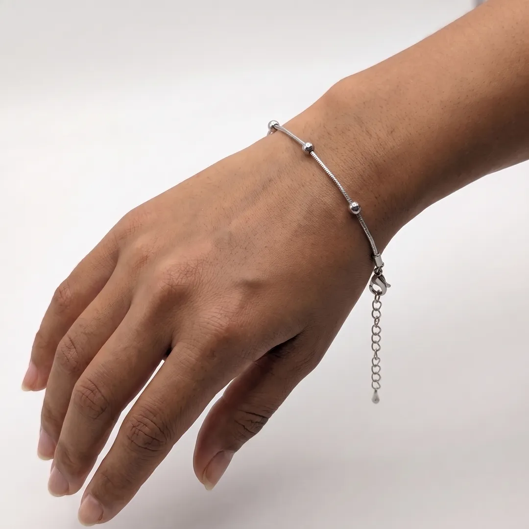 Snake chain bracelet with beads, stainless steel, Silver, photo 5