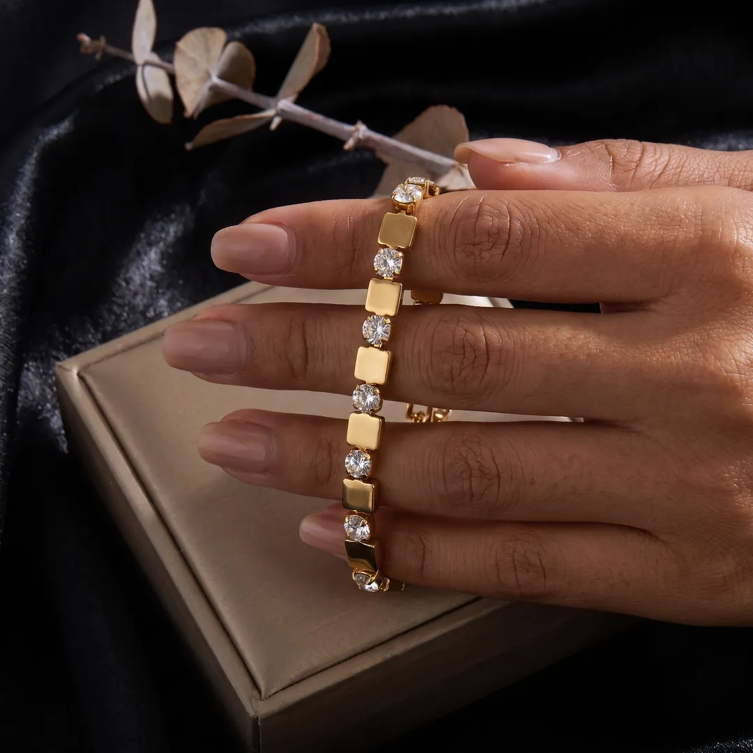 Pulsera de acero con circonias, Dorado, foto 2