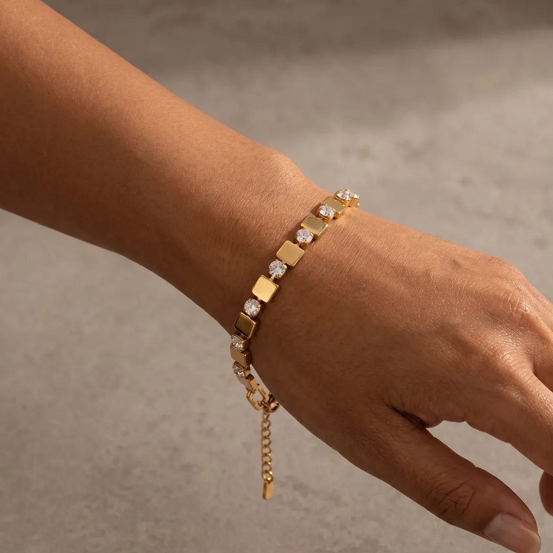 Pulsera de acero con circonias, Dorado, foto 3
