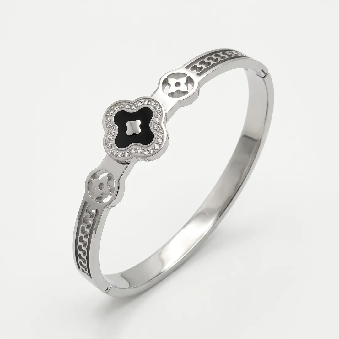 Brazalete rígido de acero, diseño trebol, Pantera acero, foto 1