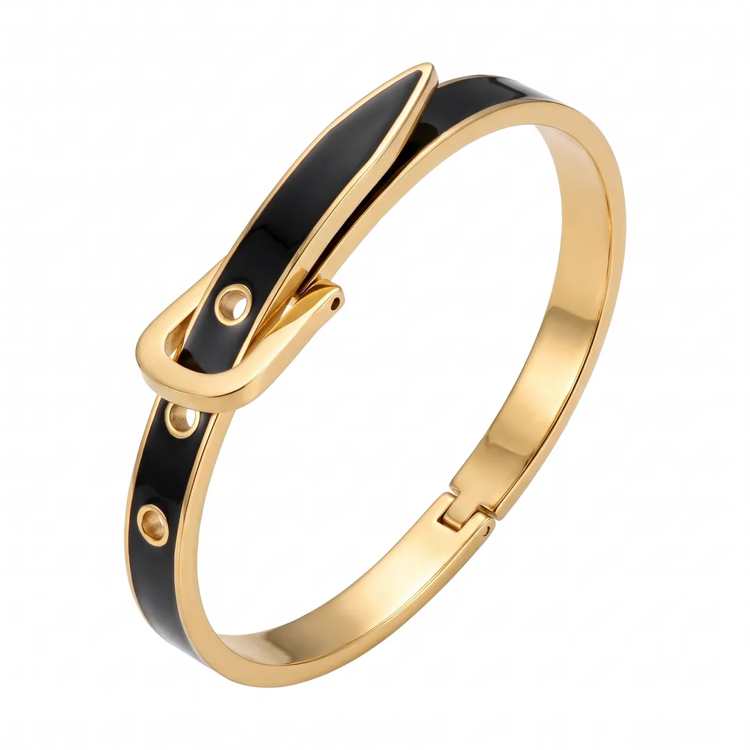 Brazalete rígido de acero, diseño serpiente de cascabel, Cuero dorado, foto 5