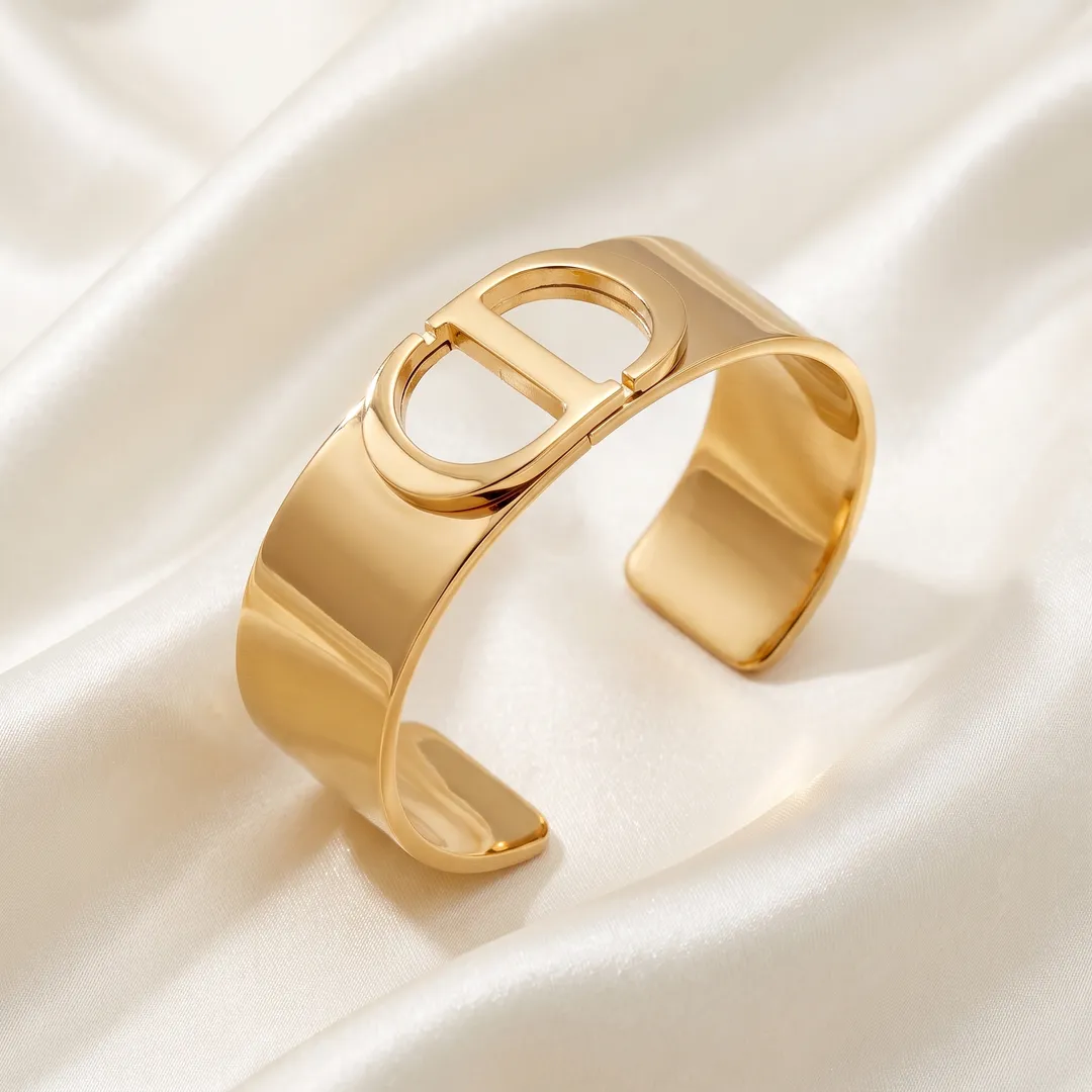 Brazalete rígido de acero, diseño serpiente de cascabel, CD dorado, foto 4