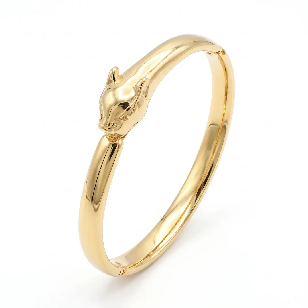 Brazalete rígido de acero, diseño serpiente de cascabel, Leopardo dorado, foto 1