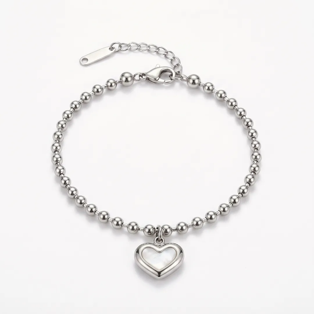 Pulsera de acero con dije de corazón, Plateado, foto 1
