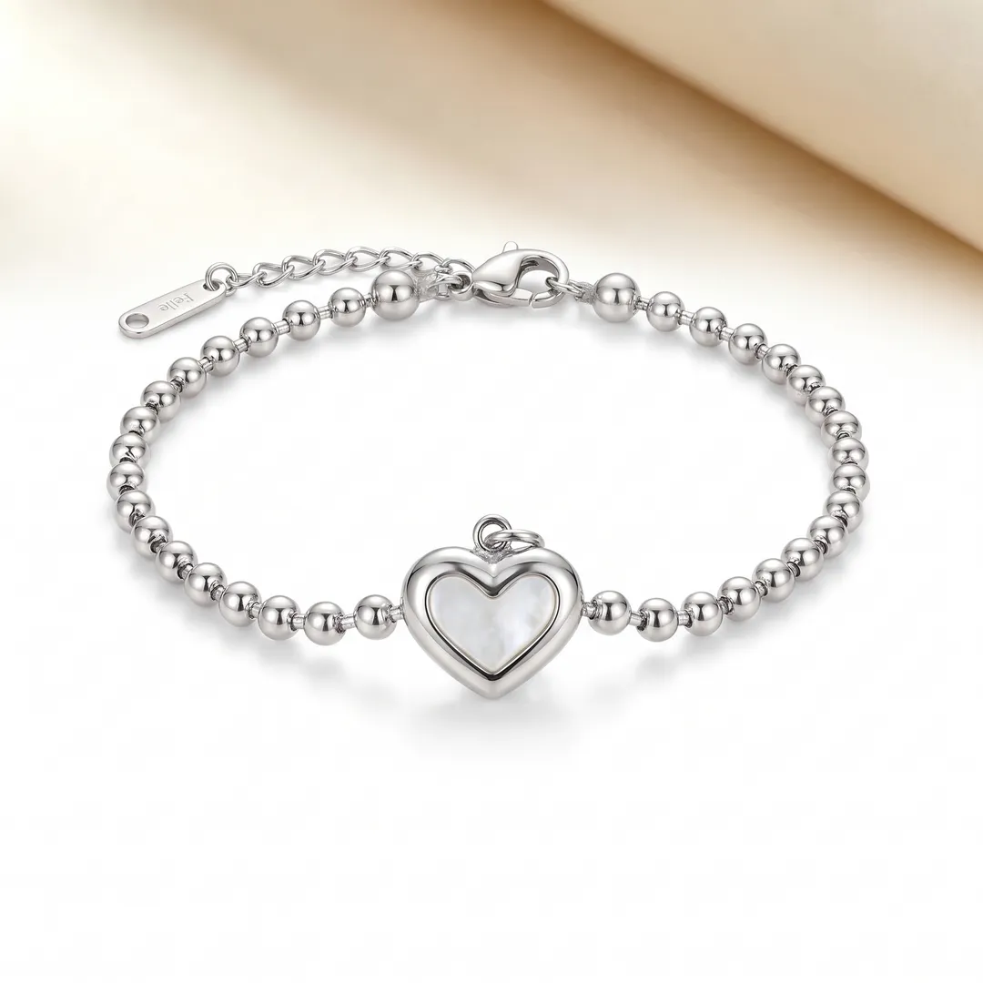 Pulsera de acero con dije de corazón, Plateado, foto 2
