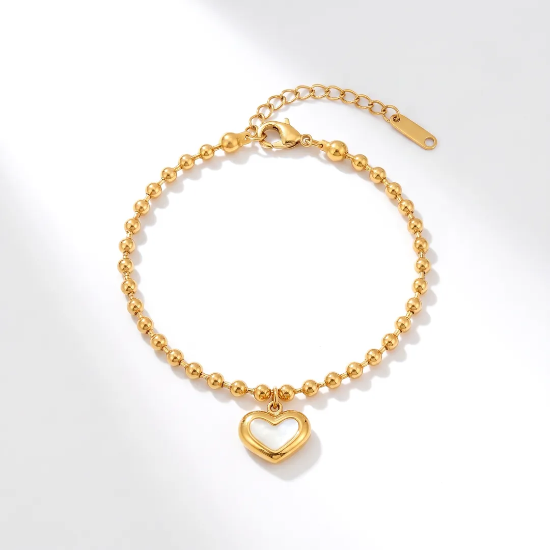 Pulsera de acero con dije de corazón, Dorado, foto 2