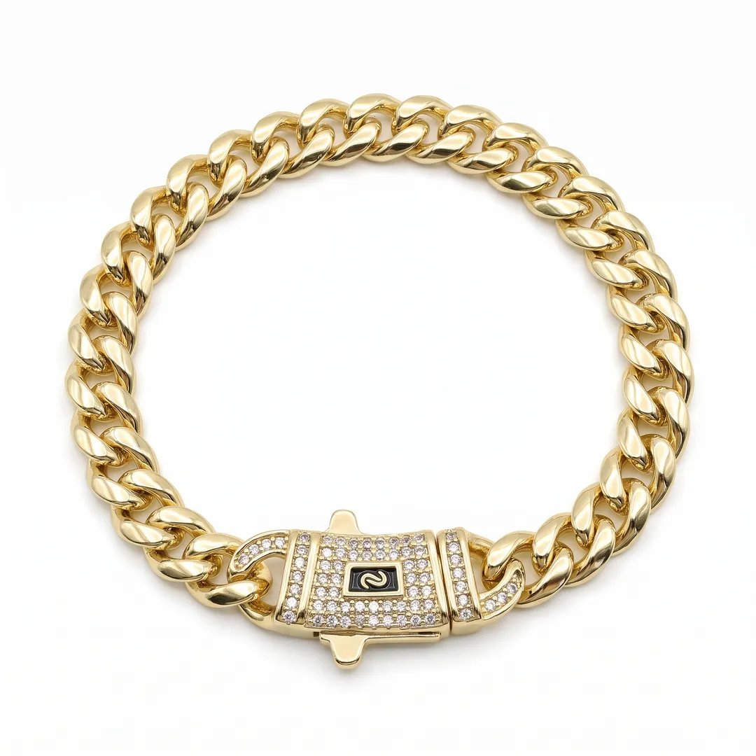 Cuban Link Bracelet and Cubic Zirconia, 18 cm, photo 1