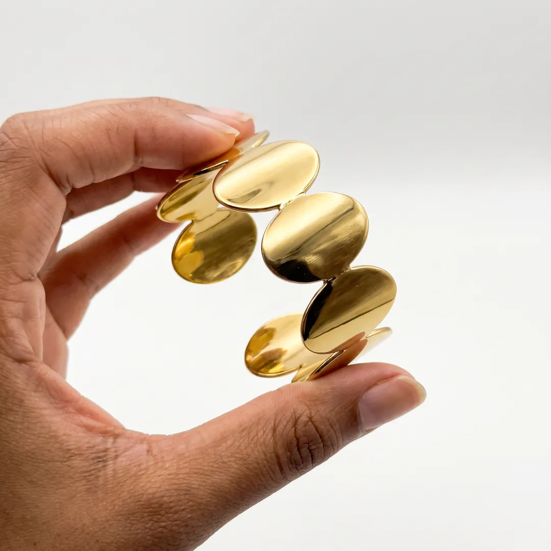Brazalete rígido geométrico dorado, Dorado, foto 3