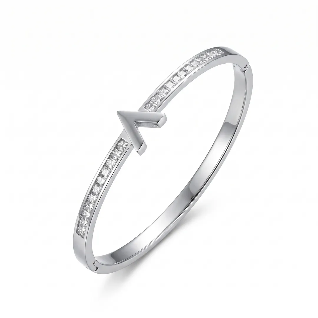 Brazalete rígido de acero, letra V, V acero, foto 1