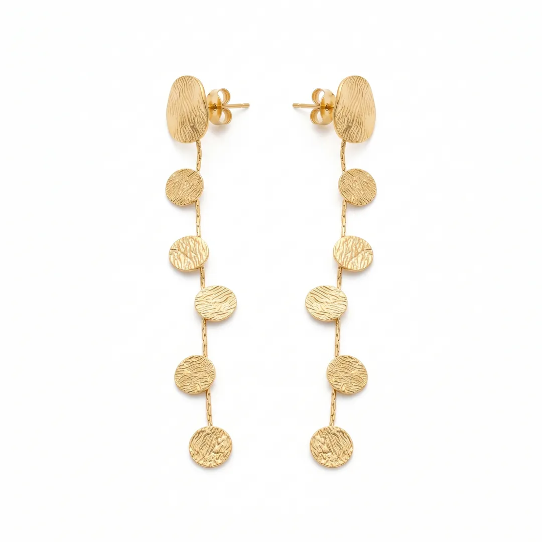 Conjunto Aretes y Collar Oro Martillado, Aretes Redondo, foto 1