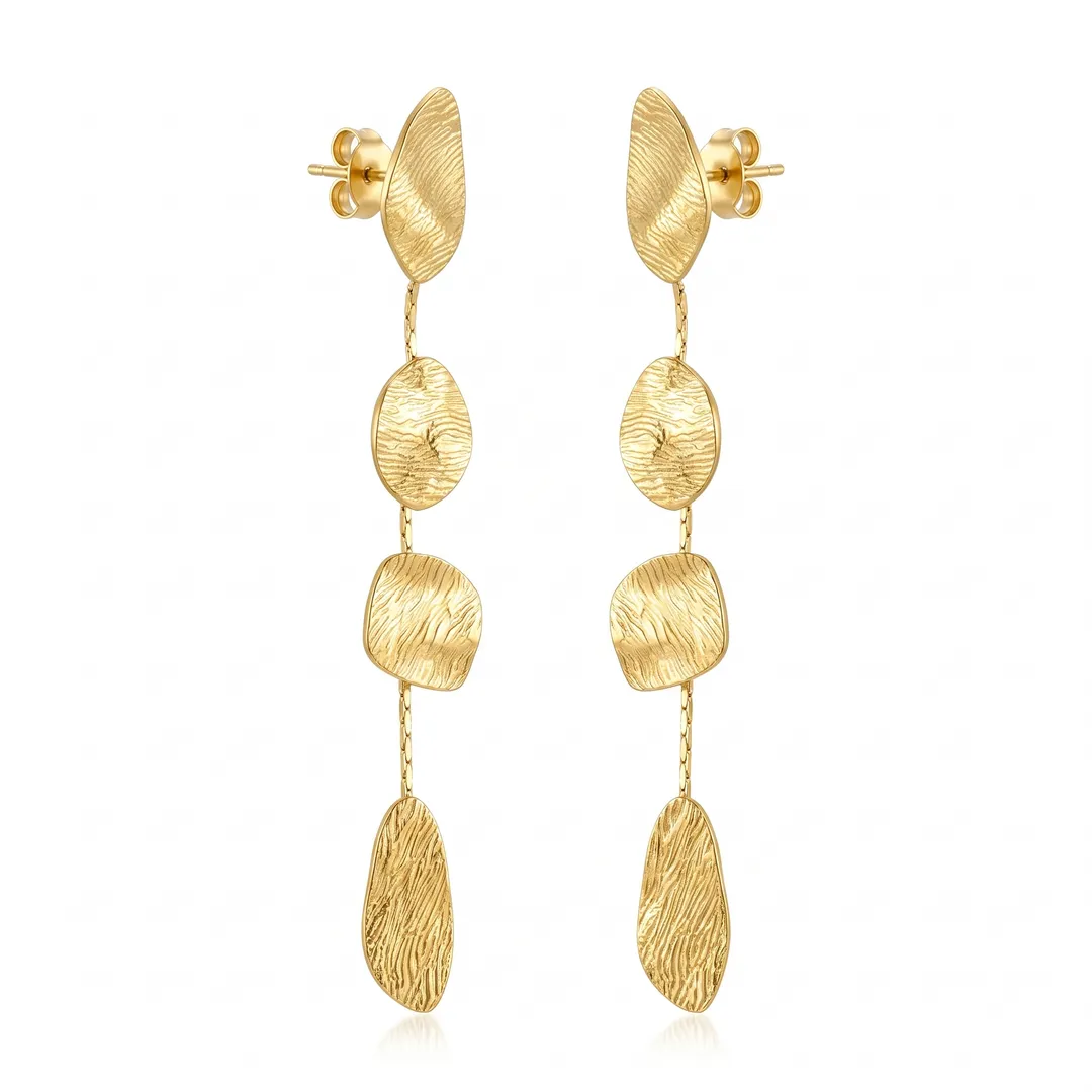 Conjunto Aretes y Collar Oro Martillado, Aretes Hoja, foto 1