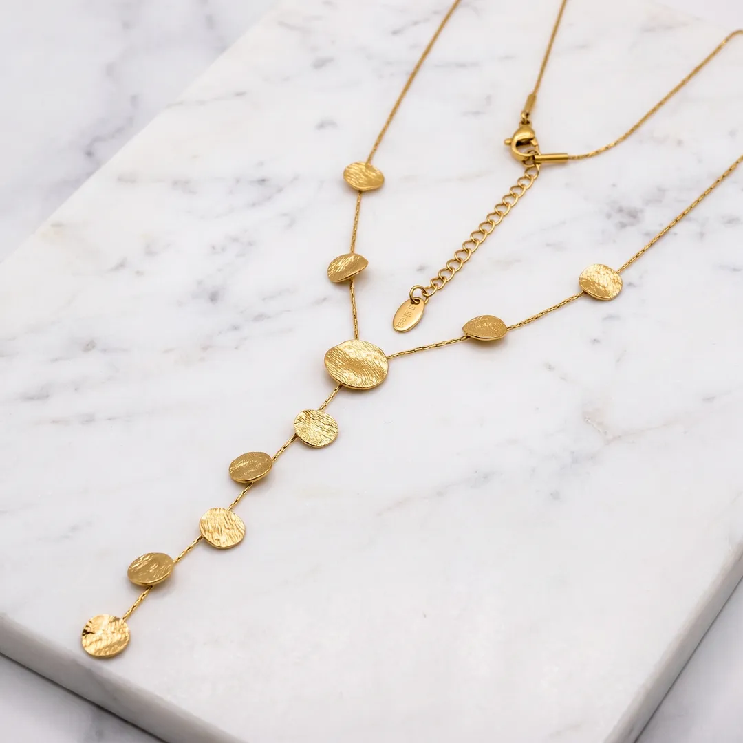 Conjunto Aretes y Collar Oro Martillado, Collar Redondo, foto 1