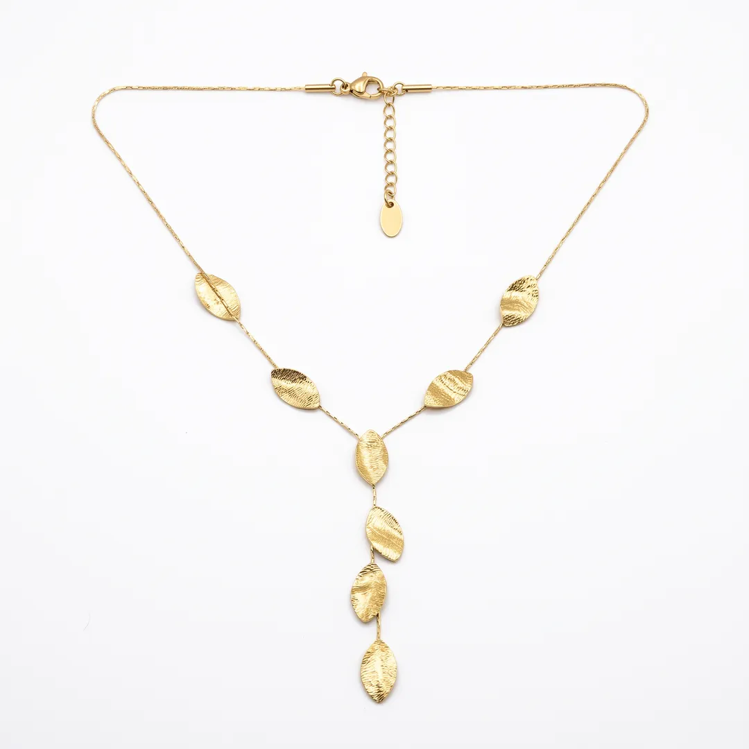 Conjunto Aretes y Collar Oro Martillado, Collar Hoja, foto 1