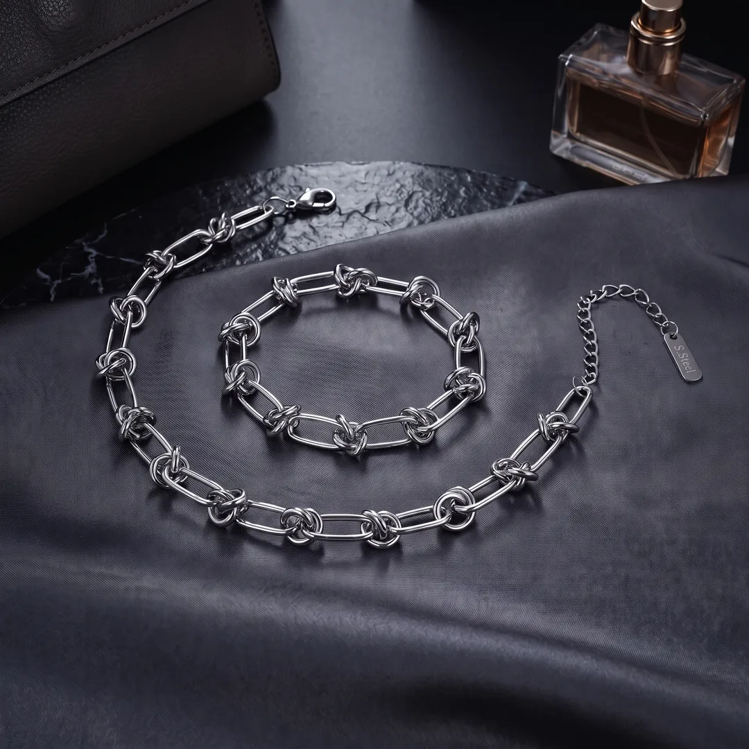 Conjunto Collar y Pulsera Cadena Nudo Acero, Plateado, foto 2
